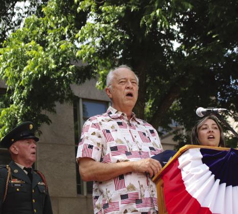 Steve Anderson, Dennis Hoover and Becca Taylor sang patriotic hymns during the Memorial Day ceremony May 29 in Burnet at the Courthouse Square. Photos by Martelle Luedecke/Luedecke Photography