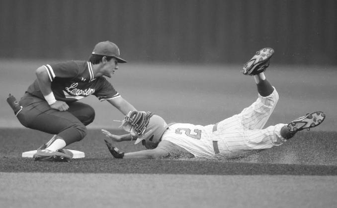 Moses Deluna successfully steals second base versus Lampasas on Tuesday. Burnet beat the Badgers twice last week.