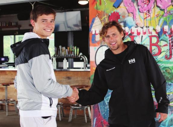 Burnet High School sophomore Hudson Bennett met with world champion wakeboarder Harley Clifford on Saturday, May 22 during the Meet the Champions event at Wakepoint LBJ. Contributed