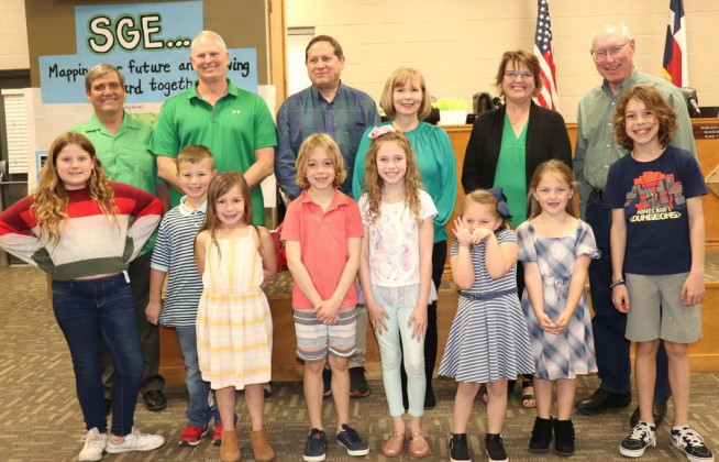 Students pictured left to right: Lola Holmes (former SGE student), Cohen Warner, Piper Warner, Jace Rozacky, Payton Rozacky (former SGE student), Merideth Harris (future SGE student), McKenzie Harris, Colt Rozacky (former SGE student). Contributed photo