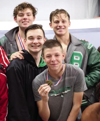 Burnet’s relay teams did very well at regionals and helped to qualify many Bulldog swimmers to state. Pictured here state qualifiers Hayden Brown, Aidan Zollitsch, Grant Roberts, and Hayden Hamner.