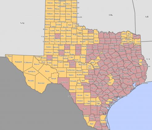 The map shows all counties in the state are eligible to apply for assistance with FEMA. Counties in yellow are eligible for public assistance. Counties in red, including Llano and Burnet counties, are eligible for public and individual assistance. Contributed