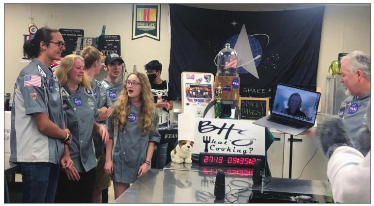 The BHS Space Dawgs were surprised by NASA HUNCH culinary project manager Allison Westover and Chef Domonic Tardy of Sullivan University via video conference with news that they had won first place in the 2021 culinary competition. Contributed/BCISD
