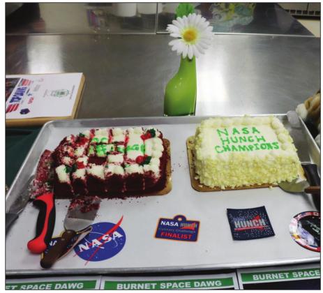 Let them eat cake! The Burnet High School Space Dawgs had a sweet way of celebrating their win in the NASA HUNCH culinary competition. Contributed/BCISD