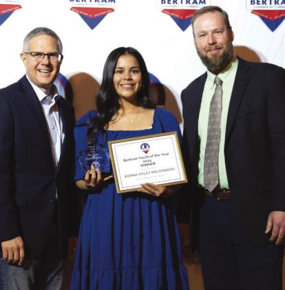 Contributed/Betty Predmore Youth of the Year was awarded to Sienna Maldonado, who is flanked by Superintendent Keith McBurnett (left) and Principal Casey Burkhart.