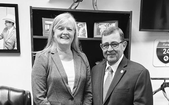 Roxanne Nelson, Justice of the Peace, Pct 1 visiting about upcoming legislation with State Senator Pete Flores in Austin.