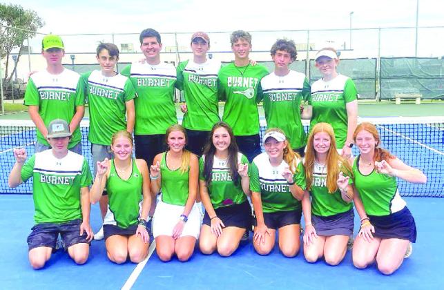 Fall team tennis play came to an end last week in the bi-district round of the state playoffs. Team members included, back row, Nick Dietrich, Blake Feldt, Connor Wadman, Devin Peterson, Alex Davis, Cullen Smith, and Robyn Massey, front row, Luke Suchomel, Emily Wagner, Samantha Burton, Aly Van Zandt, Tatum Salinas, Alex Burns, and Amelia Griffin. Contributed photo