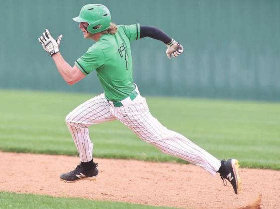 Burnet senior Lane Dalrymple sprints around the bases after connecting for a triple versus Lake Belton. The Dawgs finished with seven hits in the game but came up short to the Broncos 8-4. Wayne Craig/Clear Memories