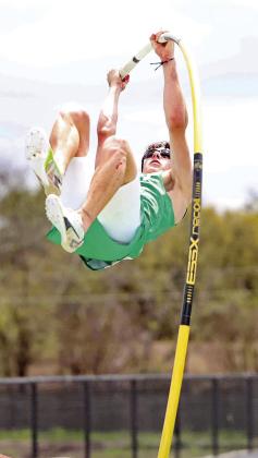 Burnet pole vaulter, Brayden Hill, puts a significant bend in his pole in the picture above. Hill launched himself to a 14’9” vault at Thursday’s home meet. The mark won him gold and set a new BHS School record.
