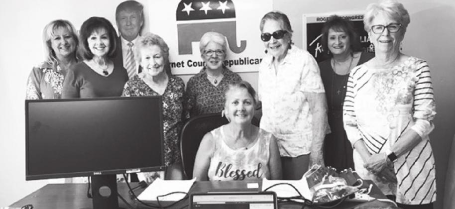 Local Republican Woman participate in local fundraiser for abused and neglected children. Pictured are: Pictured are Kay Stripling, president of Burnet County Republican Women; Organization members Darlene Hargett, Gail Teegarden and Wanda Kauffman; Londa Chandler, president of Burnet County Republican Club; Organization member Gloria Pollard; Kara Chasteen, Burnet County Republican Party chairman and organization member Carolyn Alexander. Contributed