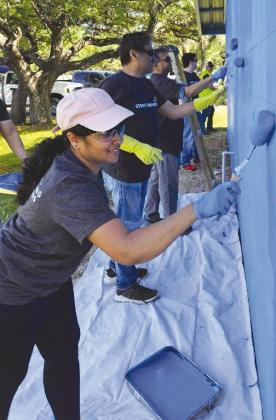 LCRA employees painted the exterior and awnings of the city pool house in Bertram during LCRA’s Steps Forward Day on April 12. During the annual day of service, employees worked on 36 community projects throughout LCRA’s service territory. Contributed photos