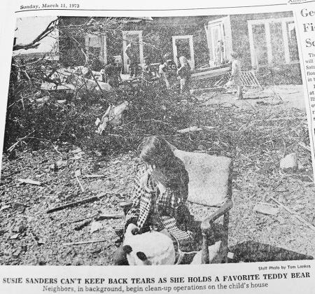The Austin American-Statesman photo of Susie Sanders in Burnet the day after the tornado March 10, 1973. Contributed photo/AA-S/Tom Lankes