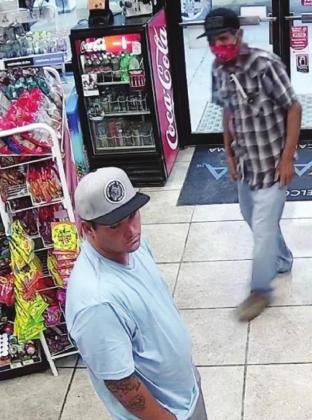 Burnet County Sheriff’s Office is seeking information on the suspect at left (without mask) thought to be driving the vehicle above. Contributed