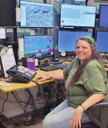 Dispatcher Celeste Kramer sits at one of the Llano County Sheriff’s Office’s two dispatch consoles. If approved, a $1.6 million grant from the Capital Area Council of Governments could expand the dispatch to three new consoles and make other improvements. Contributed