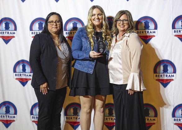 Aspen Nelson received the Youth of the Year Award. Here she is seen with Bertram Chamber Directors Georgina Hernandez and Lori Ringstaff. Photos by Jessica Kanka/2K Photography