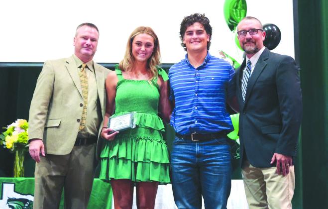 The Cliff Vandeventer scholarship award was presented to Addie Grace Hernandez and Tanner O’Hair. Athletic directors Rick Gates and Kurt Jones presented the $1,000 scholarships on behalf of the Burnet Booster Club. Photos by Wayne Craig/Clear Memories