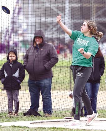 Cydney Robison threw the disc for Burnet’s JV team placing sixth with a mark of 70’. The track teams will be in Llano on Thursday. Photos by Wayne Craig/Clear Memories