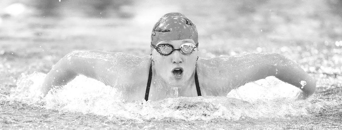 Burnet swimmer Emma Collins makes her way down the lane during the girls’ 50-yard butterfly event at Saturday’s Hoot n Holler. Wayne Craig/Clear Memories
